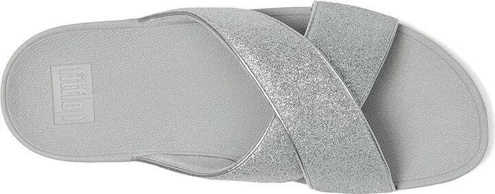 FitFlop Lulu Glitterdust Cross Slides Women's Sandals Silver : 10 M (B), Leather/Rubber - Image 2