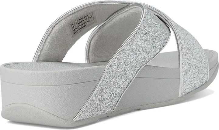 FitFlop Lulu Glitterdust Cross Slides Women's Sandals Silver : 10 M (B), Leather/Rubber - Image 4