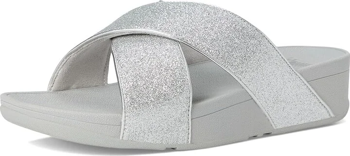 FitFlop Lulu Glitterdust Cross Slides Women's Sandals Silver : 10 M (B), Leather/Rubber - Image 5