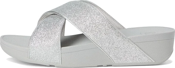 FitFlop Lulu Glitterdust Cross Slides Women's Sandals Silver : 10 M (B), Leather/Rubber - Image 6
