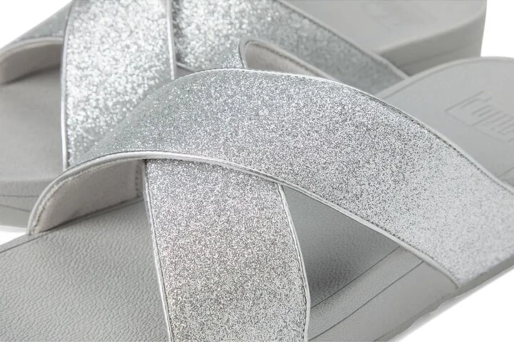 FitFlop Lulu Glitterdust Cross Slides Women's Sandals Silver : 10 M (B), Leather/Rubber - Image 7
