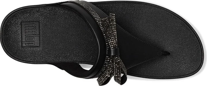 FitFlop Lulu Glitz-bow Leather Toe-post Sandals Women's Wedge Shoes All Black : 10 M (B) - Image 2