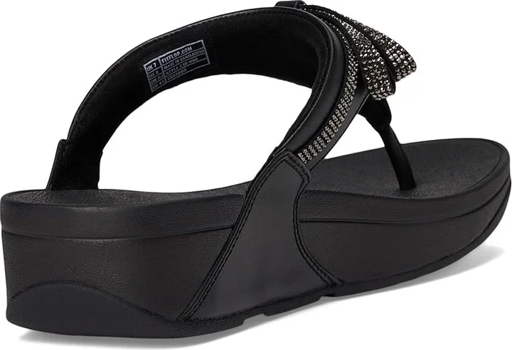 FitFlop Lulu Glitz-bow Leather Toe-post Sandals Women's Wedge Shoes All Black : 10 M (B) - Image 4