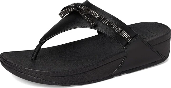 FitFlop Lulu Glitz-bow Leather Toe-post Sandals Women's Wedge Shoes All Black : 10 M (B) - Image 5
