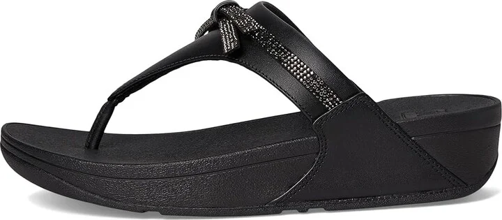 FitFlop Lulu Glitz-bow Leather Toe-post Sandals Women's Wedge Shoes All Black : 10 M (B) - Image 6
