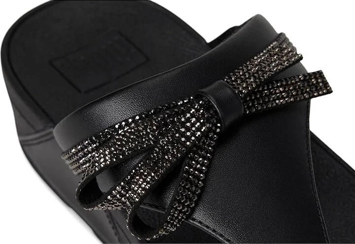 FitFlop Lulu Glitz-bow Leather Toe-post Sandals Women's Wedge Shoes All Black : 10 M (B) - Image 7