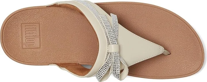 FitFlop Lulu Glitz-bow Leather Toe-post Sandals Women's Wedge Shoes Paris Beige : 10 M (B) - Image 2