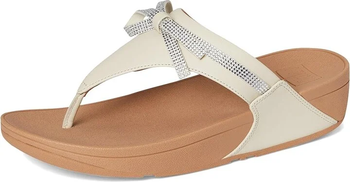 FitFlop Lulu Glitz-bow Leather Toe-post Sandals Women's Wedge Shoes Paris Beige : 10 M (B) - Image 5