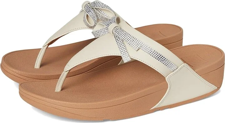 FitFlop Lulu Glitz-bow Leather Toe-post Sandals Women's Wedge Shoes Paris Beige : 10 M (B)