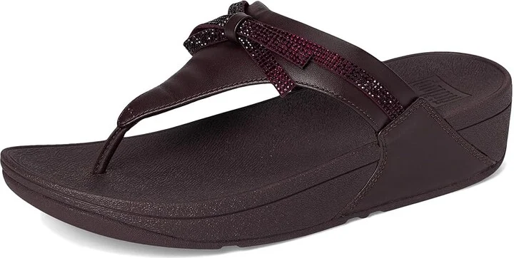 FitFlop Lulu Glitz-bow Leather Toe-post Sandals Women's Wedge Shoes Plumberry : 7 M (B) - Image 5