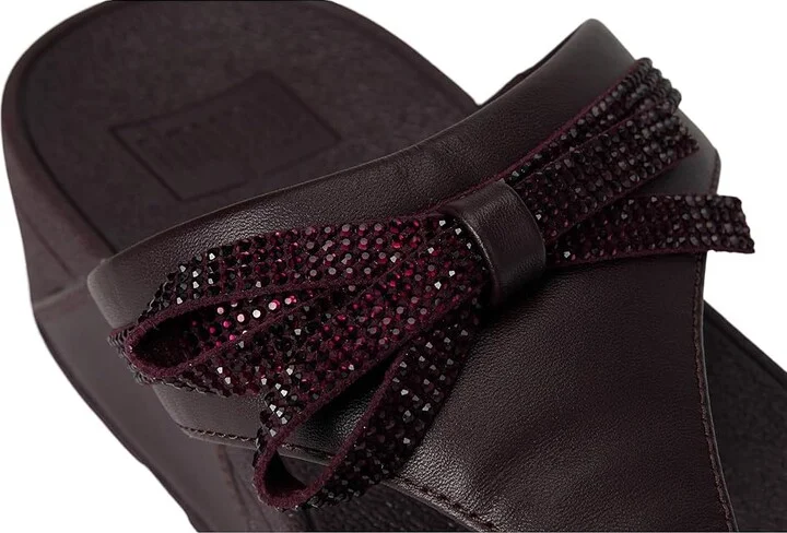 FitFlop Lulu Glitz-bow Leather Toe-post Sandals Women's Wedge Shoes Plumberry : 7 M (B) - Image 7