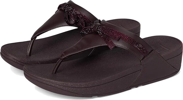 FitFlop Lulu Glitz-bow Leather Toe-post Sandals Women's Wedge Shoes Plumberry : 7 M (B)