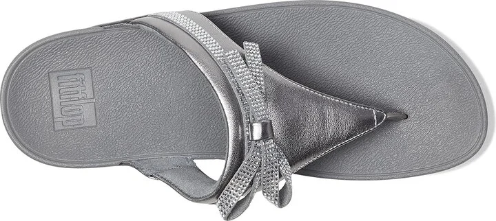 FitFlop Lulu Glitz-bow Leather Toe-post Sandals Women's Wedge Shoes Silvereen : 7 M (B) - Image 2