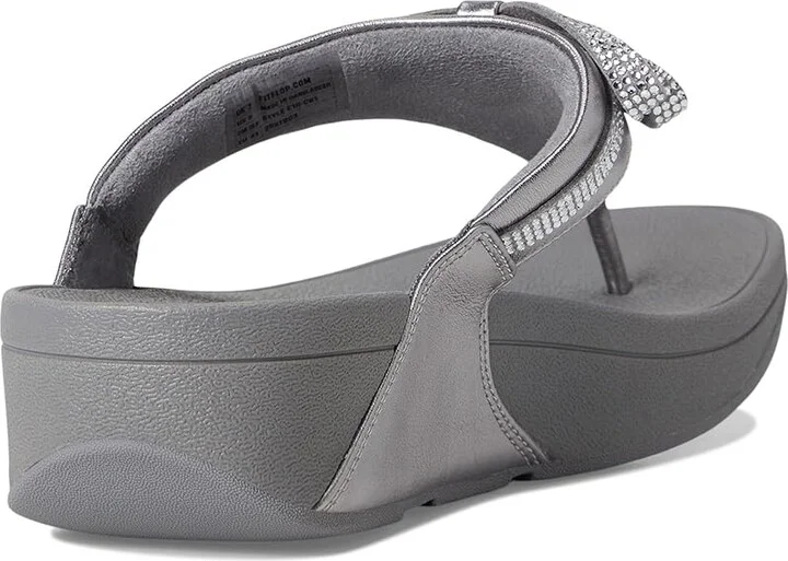 FitFlop Lulu Glitz-bow Leather Toe-post Sandals Women's Wedge Shoes Silvereen : 7 M (B) - Image 4