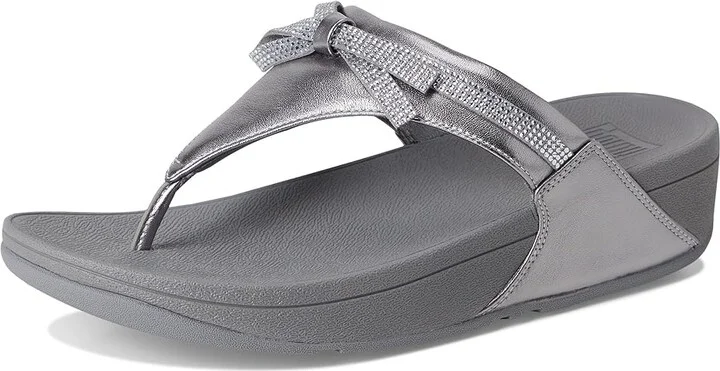 FitFlop Lulu Glitz-bow Leather Toe-post Sandals Women's Wedge Shoes Silvereen : 7 M (B) - Image 5