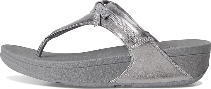 FitFlop Lulu Glitz-bow Leather Toe-post Sandals Women's Wedge Shoes Silvereen : 7 M (B) - Image 6
