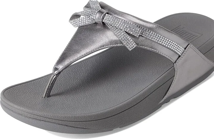 FitFlop Lulu Glitz-bow Leather Toe-post Sandals Women's Wedge Shoes Silvereen : 7 M (B) - Image 7