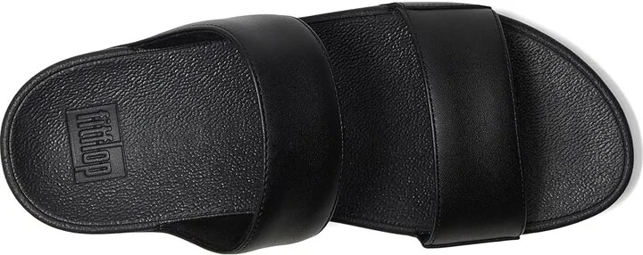 FitFlop Lulu Leather Slides Women's Wedge Shoes All Black : 6 M (B) - Image 2
