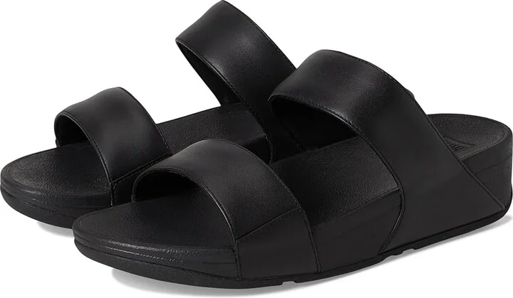 FitFlop Lulu Leather Slides Women's Wedge Shoes All Black : 6 M (B)