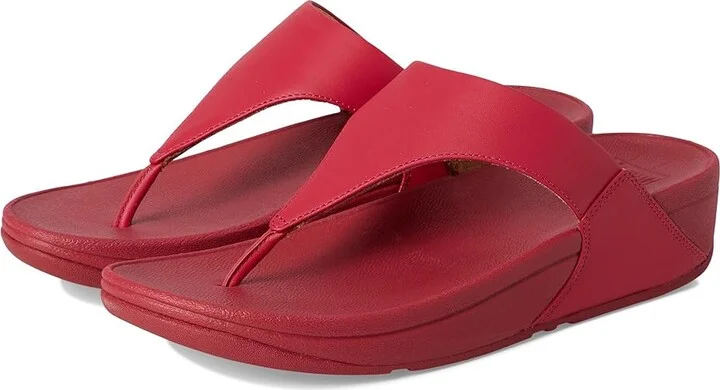 FitFlop Lulu Leather Toe Post Women's Wedge Shoes Redberry : 7 M (B), Leather/Rubber