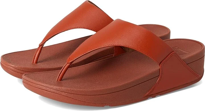 FitFlop Lulu Leather Toepost Women's Wedge Shoes Terracotta : 10 M (B)