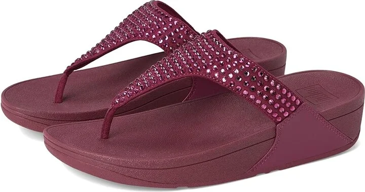 FitFlop Lulu Maxi-Crystal Toe-Post Sandals Women's Wedge Shoes Ruby : 5 M (B), Synthetic