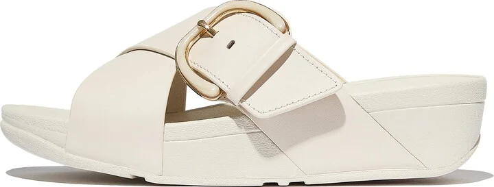 FitFlop LULU Resin-Buckle Leather Cross Slides