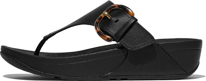 FitFlop LULU Resin-Buckle Leather Toe-Post Sandals