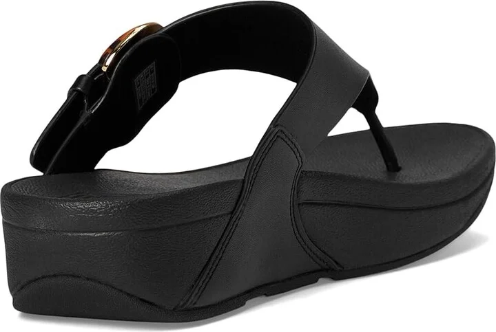 FitFlop Lulu Resin-Buckle Leather Toe-Post Sandals Women's Wedge Shoes All Black : 9 M (B) - Image 4