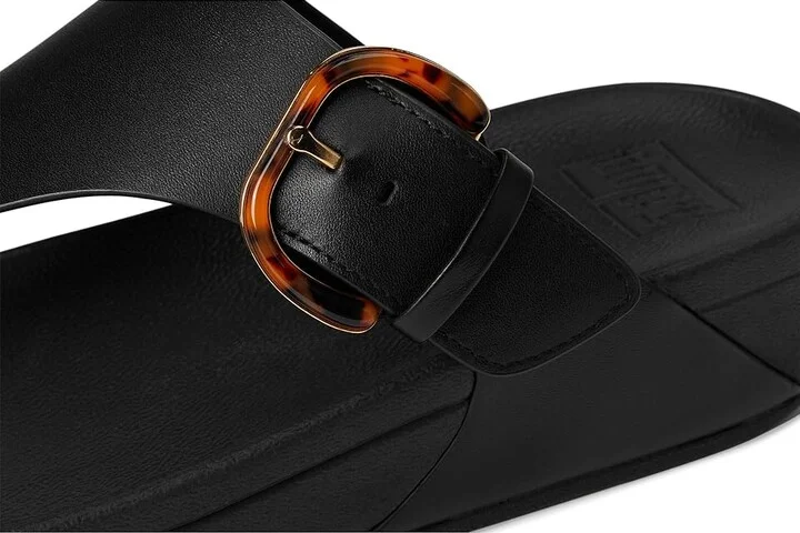 FitFlop Lulu Resin-Buckle Leather Toe-Post Sandals Women's Wedge Shoes All Black : 9 M (B) - Image 7