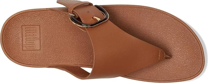FitFlop Lulu Resin-Buckle Leather Toe-Post Sandals Women's Wedge Shoes Deep Tan : 9 M (B) - Image 2