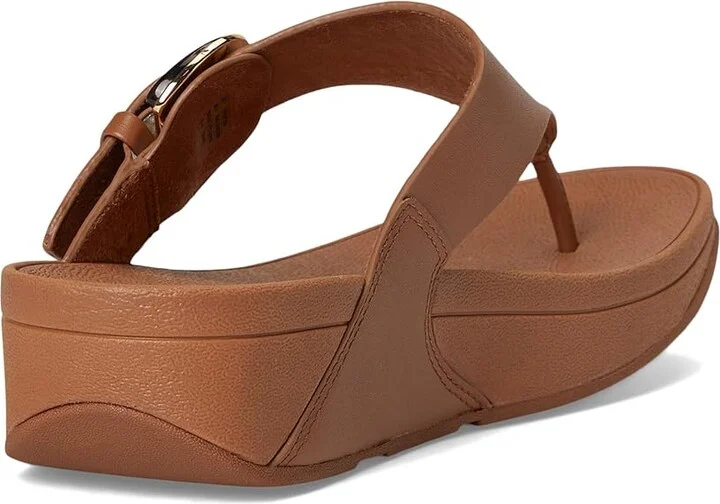 FitFlop Lulu Resin-Buckle Leather Toe-Post Sandals Women's Wedge Shoes Deep Tan : 9 M (B) - Image 4