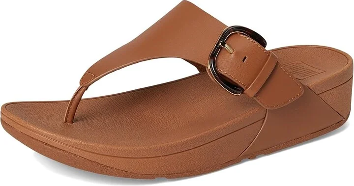FitFlop Lulu Resin-Buckle Leather Toe-Post Sandals Women's Wedge Shoes Deep Tan : 9 M (B) - Image 5