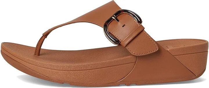 FitFlop Lulu Resin-Buckle Leather Toe-Post Sandals Women's Wedge Shoes Deep Tan : 9 M (B) - Image 6
