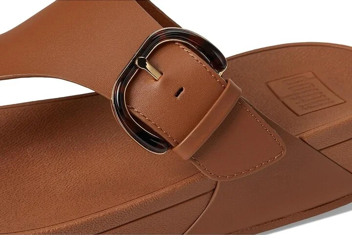 FitFlop Lulu Resin-Buckle Leather Toe-Post Sandals Women's Wedge Shoes Deep Tan : 9 M (B) - Image 7