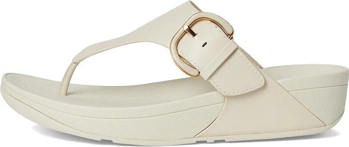 FitFlop Lulu Resin-Buckle Leather Toe-Post Sandals Women's Wedge Shoes Paris Beige : 10 M (B) - Image 6