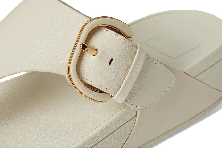 FitFlop Lulu Resin-Buckle Leather Toe-Post Sandals Women's Wedge Shoes Paris Beige : 10 M (B) - Image 7