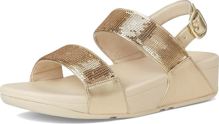 FitFlop Lulu Sequin Back-Strap Sandals Women's Wedge Shoes Platino : 10 M (B), Leather - Image 5
