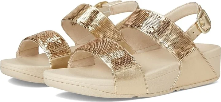 FitFlop Lulu Sequin Back-Strap Sandals Women's Wedge Shoes Platino : 10 M (B), Leather