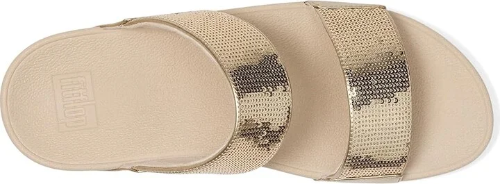 FitFlop Lulu Sequin Slides Women's Wedge Shoes Platino : 6 M (B), Leather - Image 2