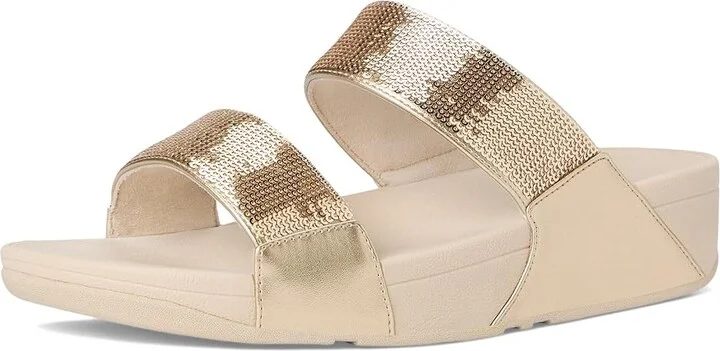 FitFlop Lulu Sequin Slides Women's Wedge Shoes Platino : 6 M (B), Leather - Image 5