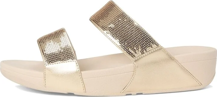 FitFlop Lulu Sequin Slides Women's Wedge Shoes Platino : 6 M (B), Leather - Image 6