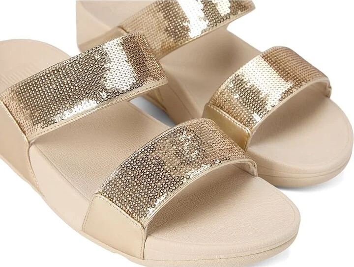 FitFlop Lulu Sequin Slides Women's Wedge Shoes Platino : 6 M (B), Leather - Image 7