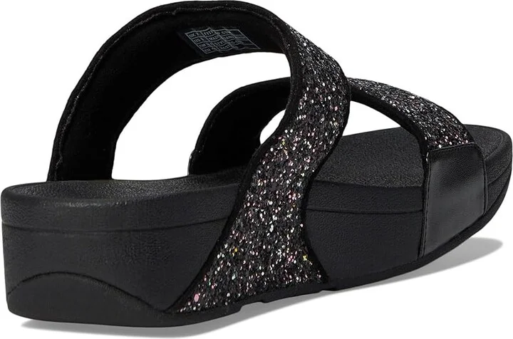 FitFlop Lulu -Tonal Glitter Slides Women's Sandals Black : 9 M (B), Leather - Image 4
