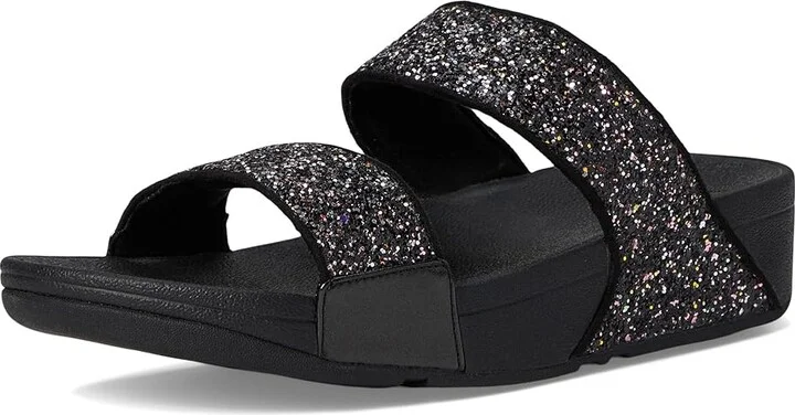 FitFlop Lulu -Tonal Glitter Slides Women's Sandals Black : 9 M (B), Leather - Image 5