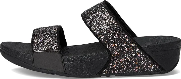 FitFlop Lulu -Tonal Glitter Slides Women's Sandals Black : 9 M (B), Leather - Image 6