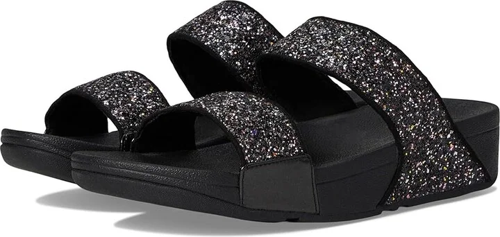 FitFlop Lulu -Tonal Glitter Slides Women's Sandals Black : 9 M (B), Leather