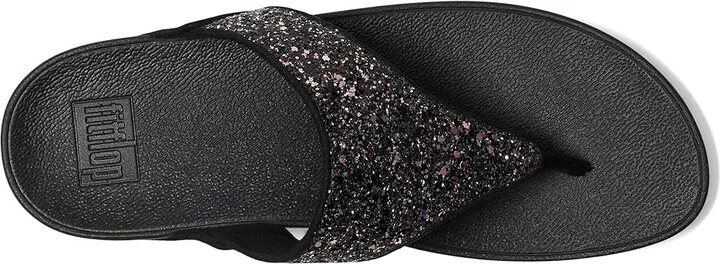 FitFlop Lulu -Tonal Glitter Toe-Post Sandals Women's Sandals Black : 9 M (B), Microfiber - Image 2