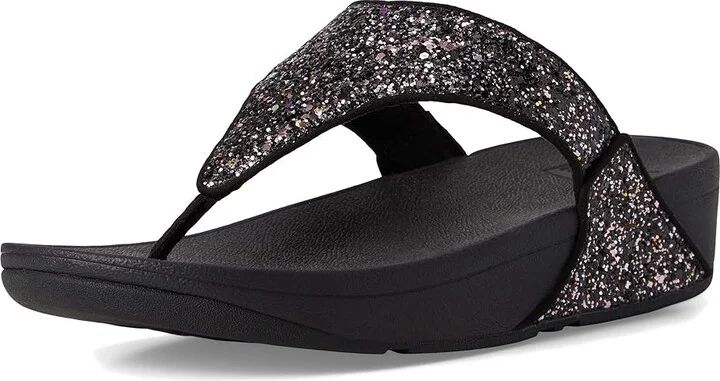 FitFlop Lulu -Tonal Glitter Toe-Post Sandals Women's Sandals Black : 9 M (B), Microfiber - Image 5