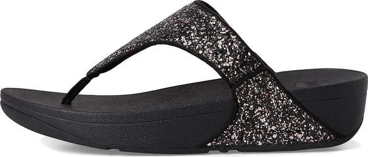 FitFlop Lulu -Tonal Glitter Toe-Post Sandals Women's Sandals Black : 9 M (B), Microfiber - Image 6